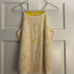Anthropologie Yellow and White Crochet Top
